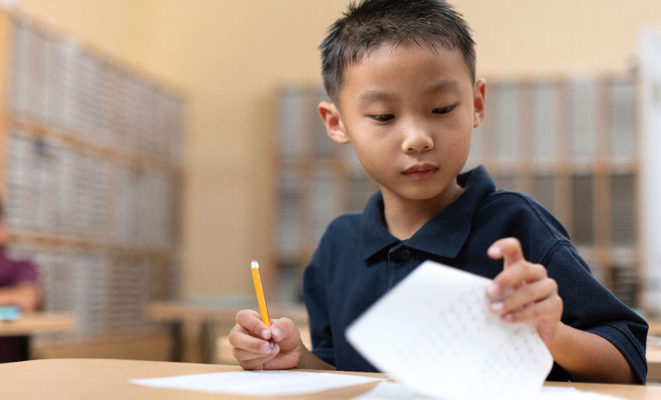student doing class work